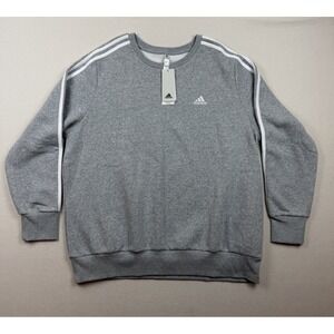 Adidas Women's 2X Plus 3 Stripe Fleece Pullover Sweatshirt NWT Gray Logo‎ Cozy